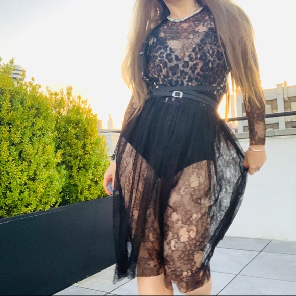 Zara Transparent Black Lace Tutu Mesh Midi Dress - Picture 2 of 16
